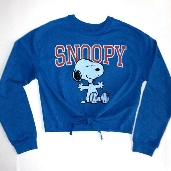 Licensed Snoopy Peanuts Tie-Front crop sweatshirt with big Snoopy S,M,L,XL,Blue - Picture 6 of 8